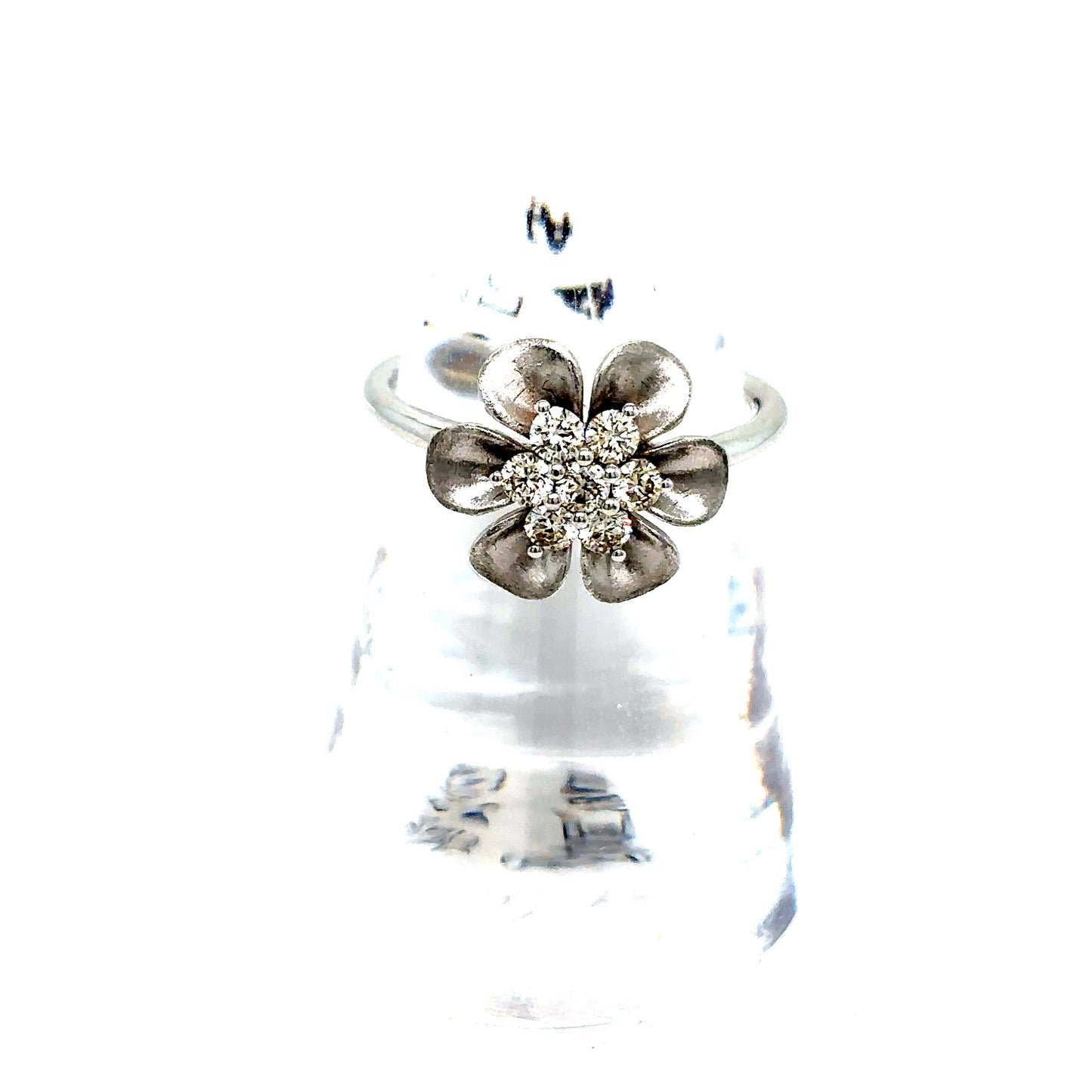 14k White Gold Diamond 3D Flower Ring