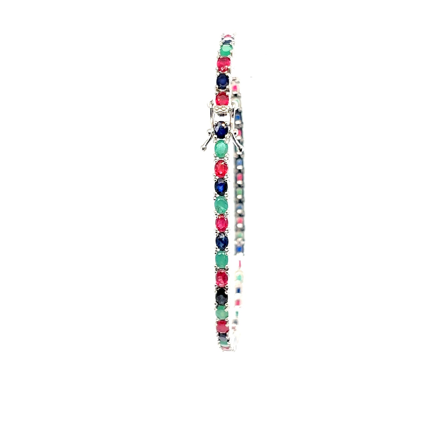 925 S.S. Ruby, Sapphire, Emerald Tennis Bracelet