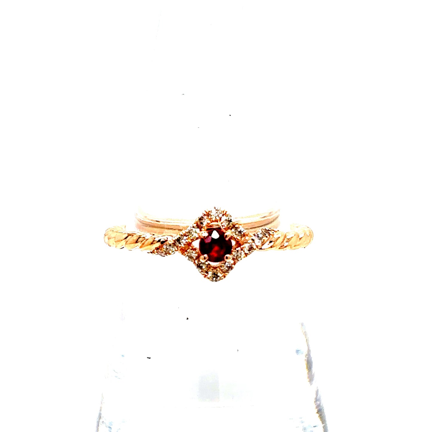 14k Rose Gold Diamond Ruby Twist Ring
