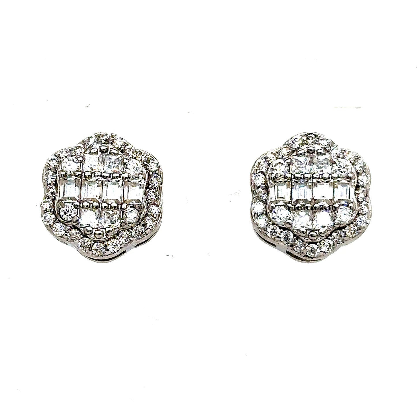 925 S.S. VVS Moissanite Flower Baguette Earrings