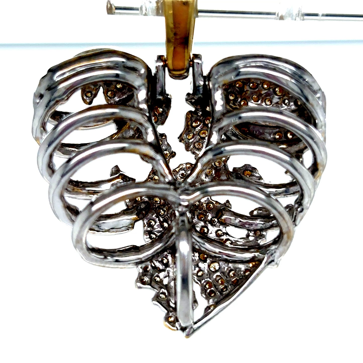 14k 2-Tone Diamond Heart Rib Cage Pendant