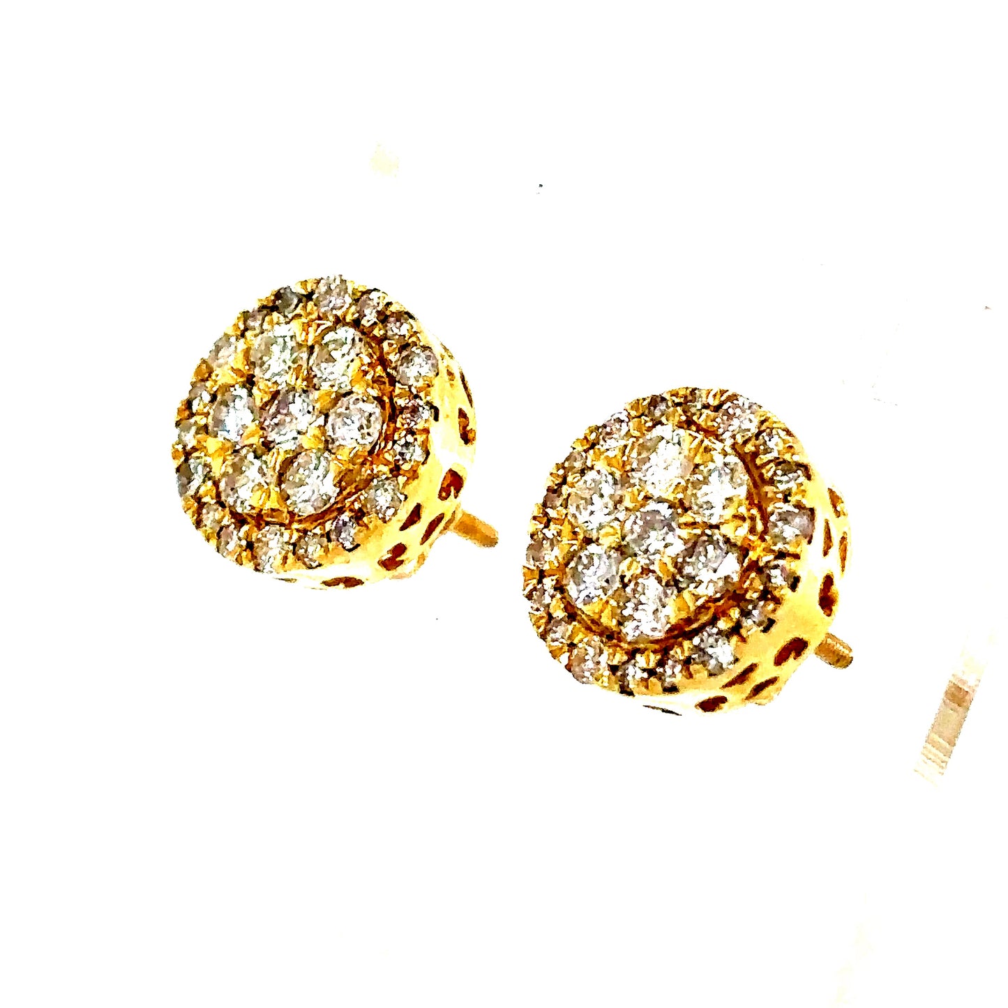 14k Yellow Gold Diamond Cluster Earrings