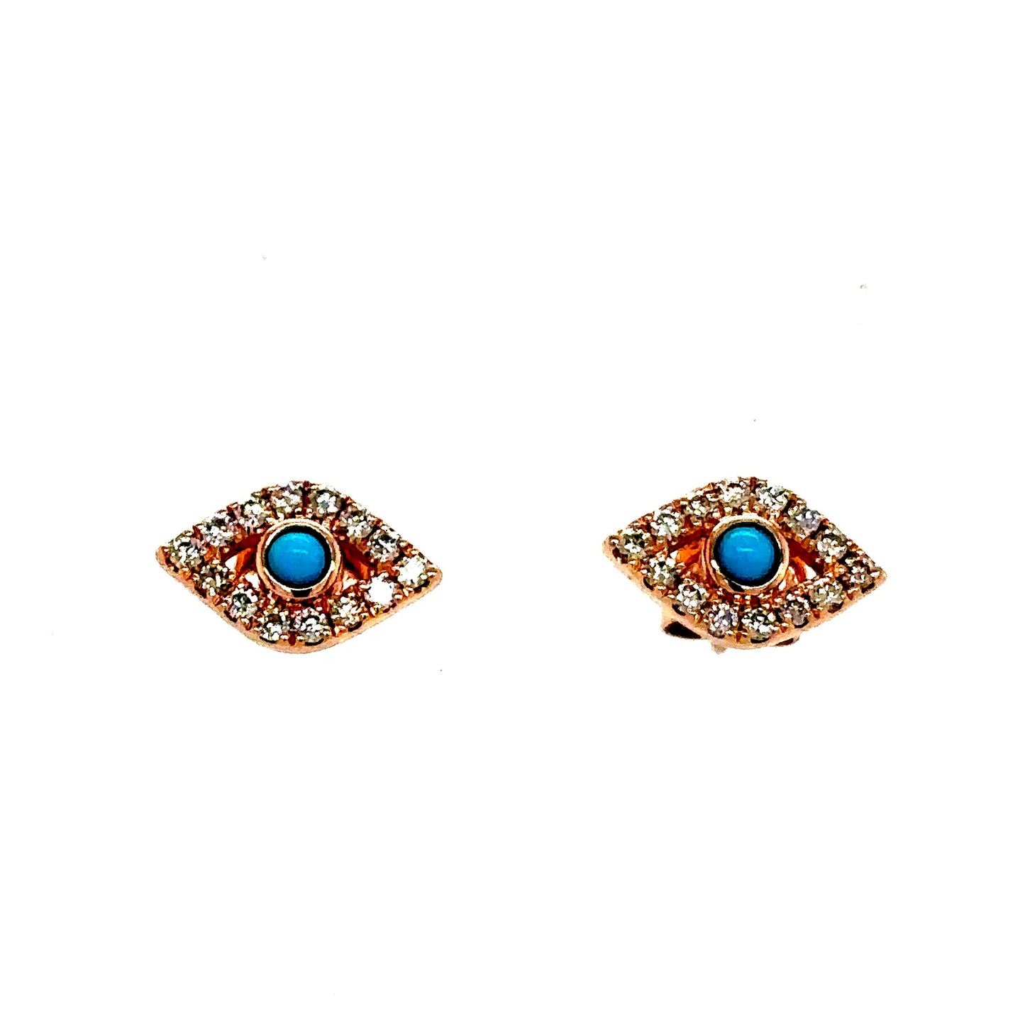 14k Rose Gold Diamond Turquoise Earrings