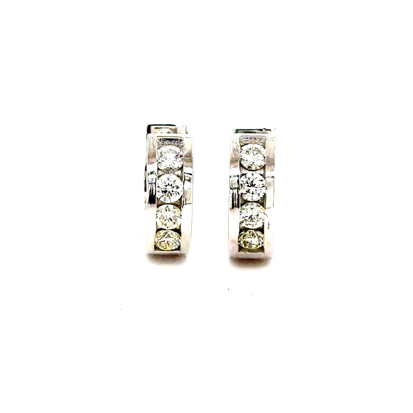 14k White Gold Huggie Diamond Hoop Earrings