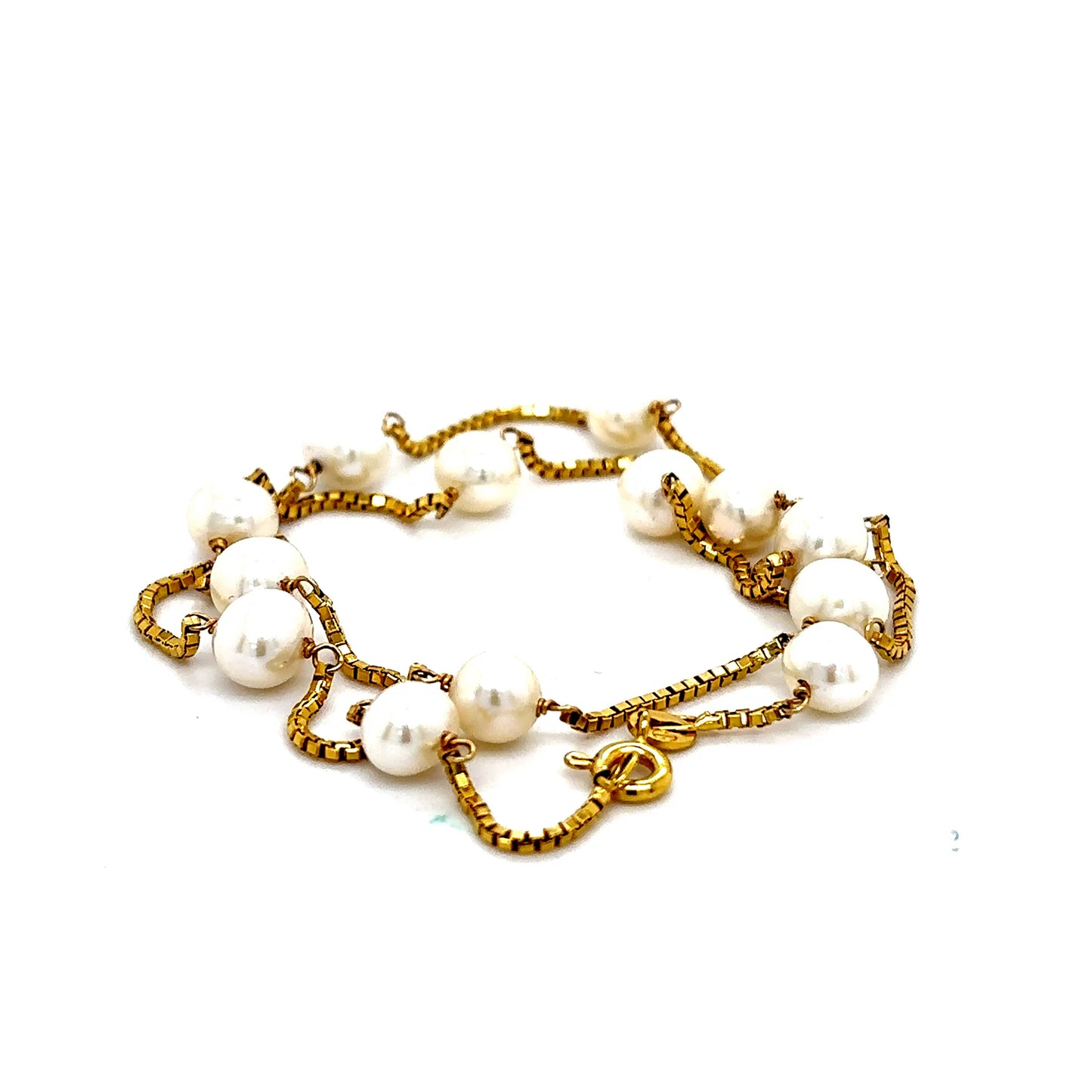 14k Yellow Gold Pearl Station Box Chain