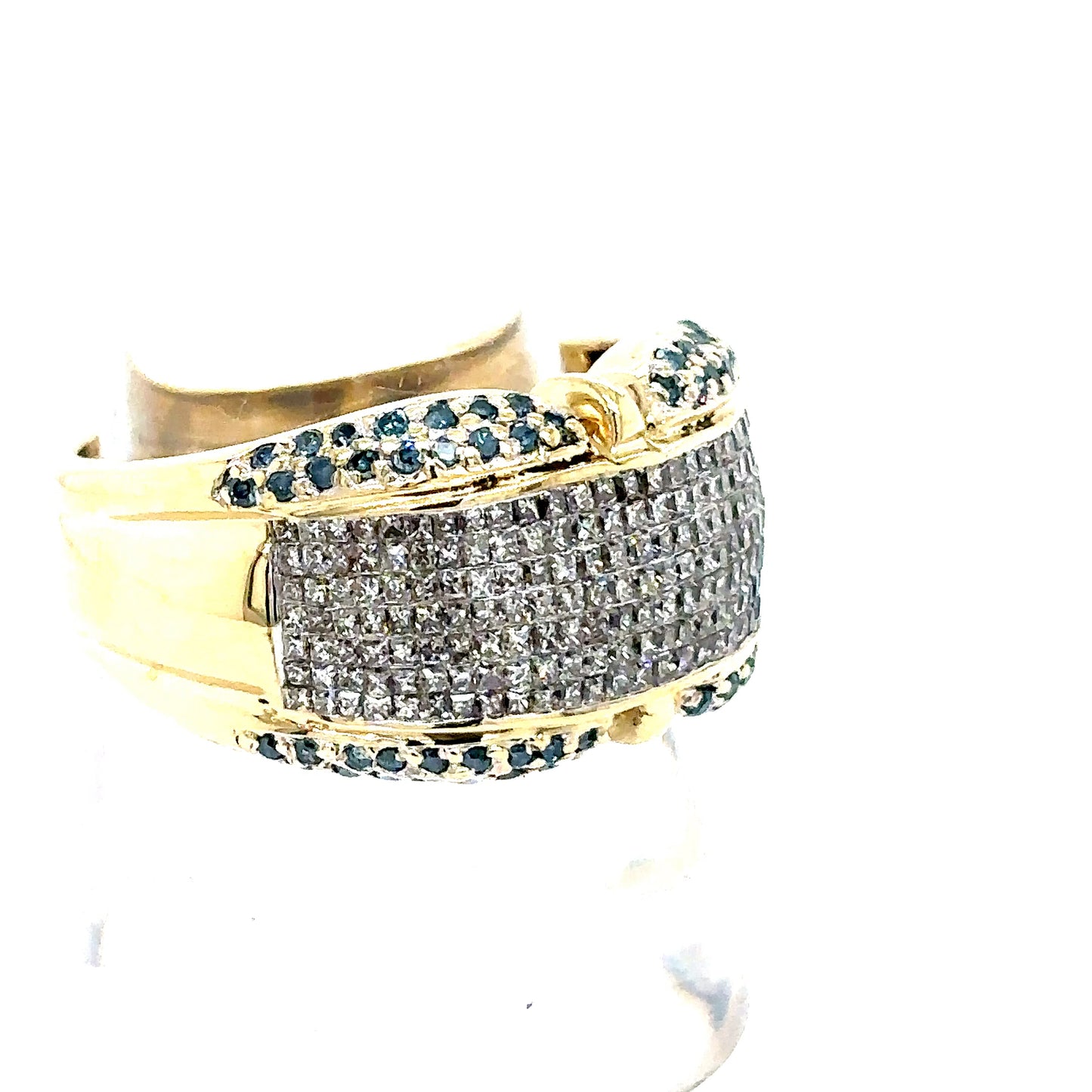 14k Yellow Gold Blue and White Diamond Ring