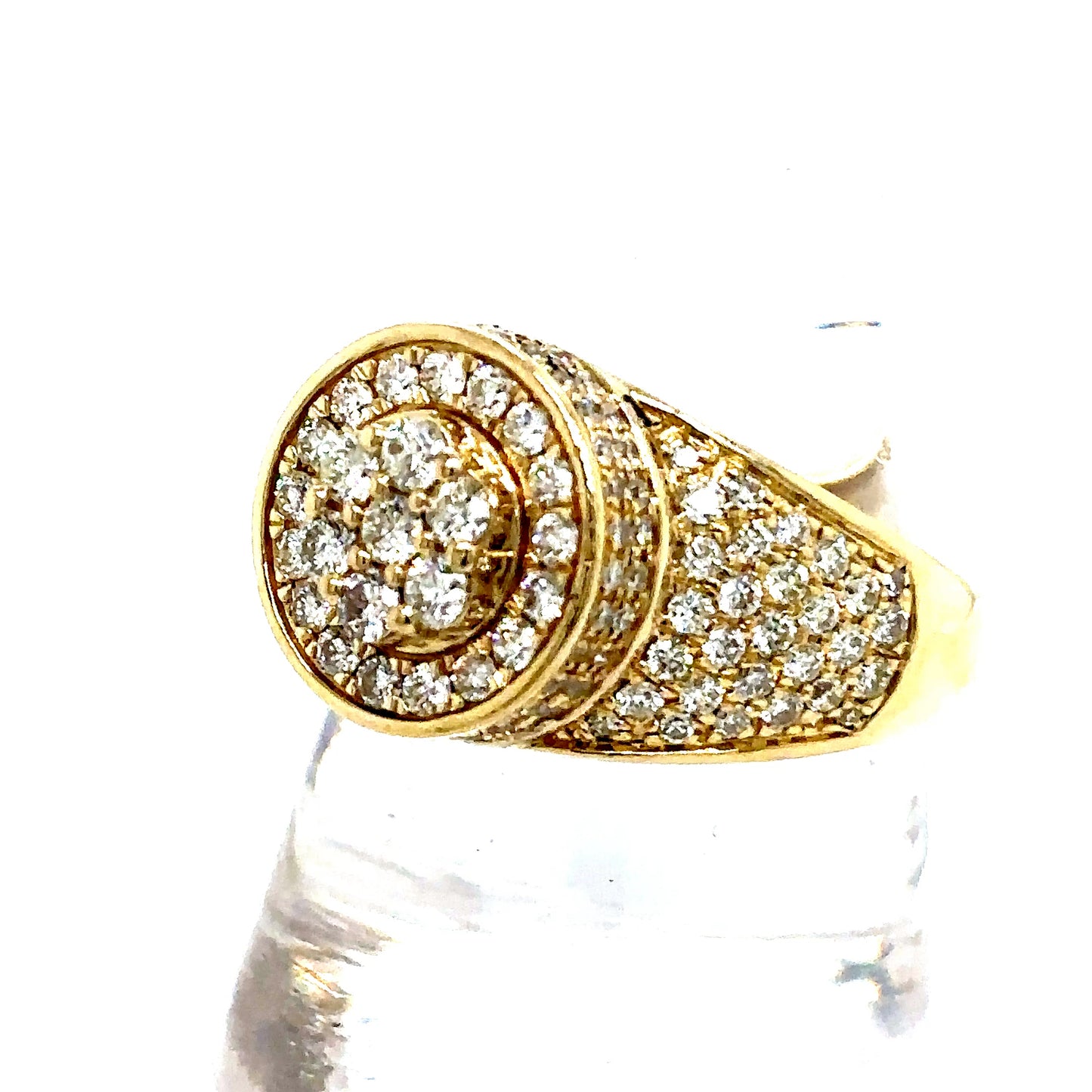 14k Yellow Gold Tower Signet Style Diamond Ring