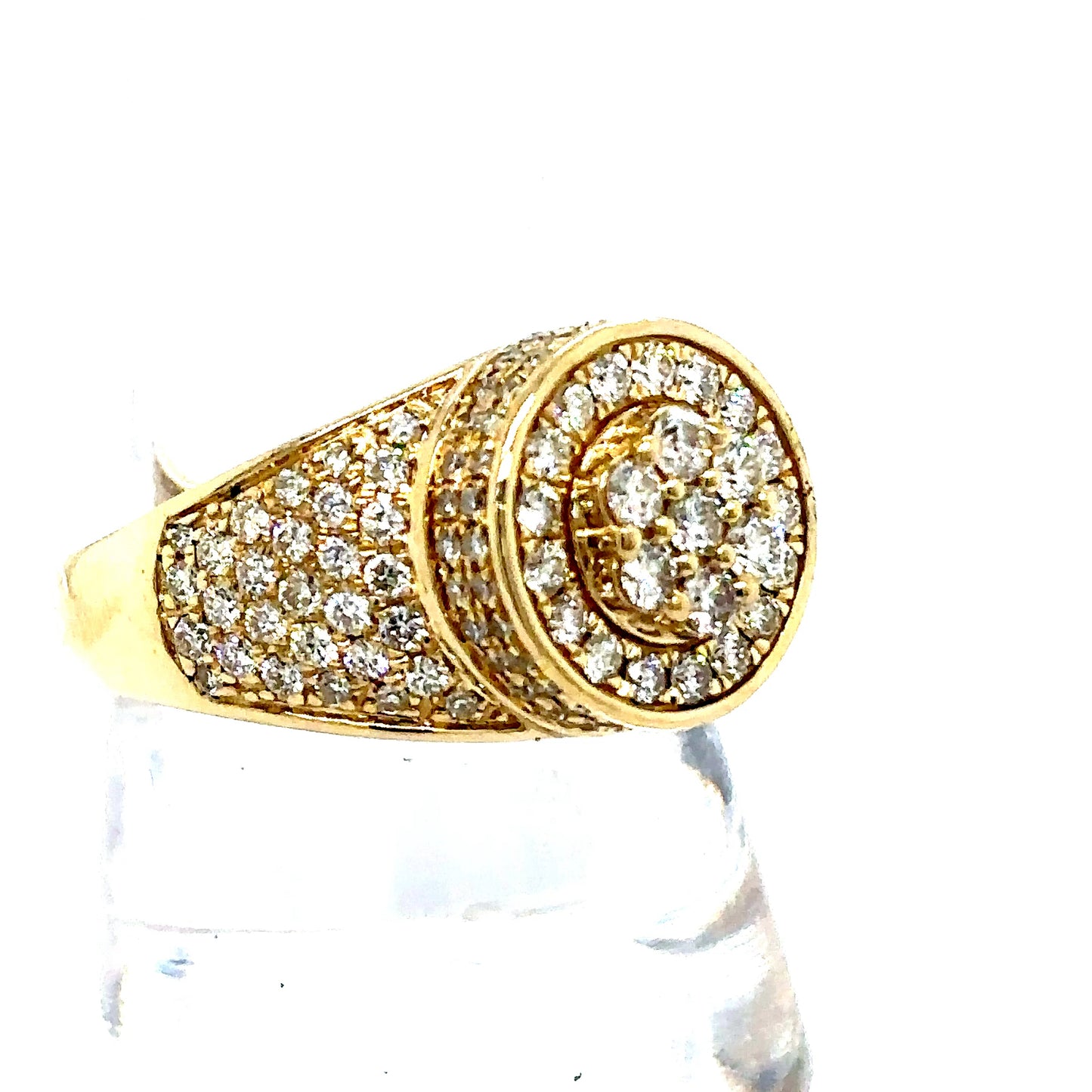 14k Yellow Gold Tower Signet Style Diamond Ring