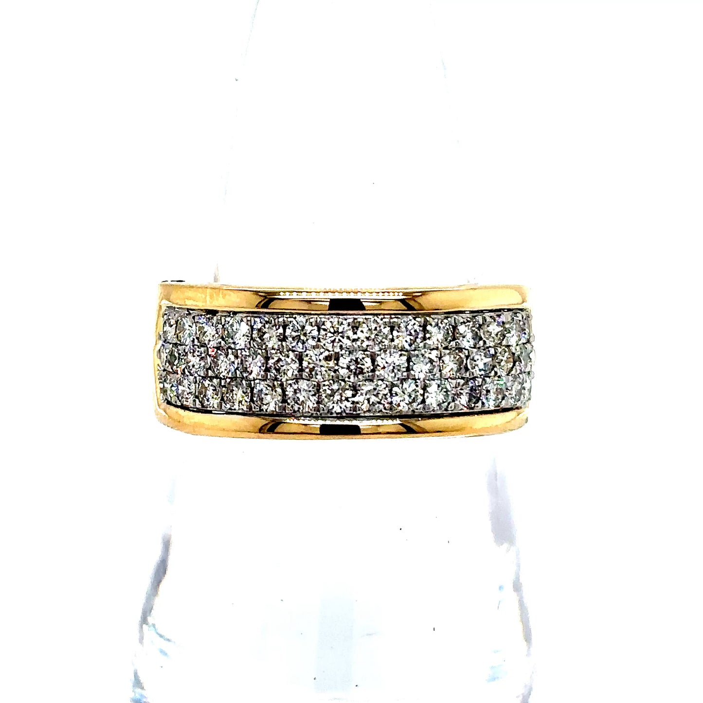 14k Yellow Gold Diamond 3 Row Band