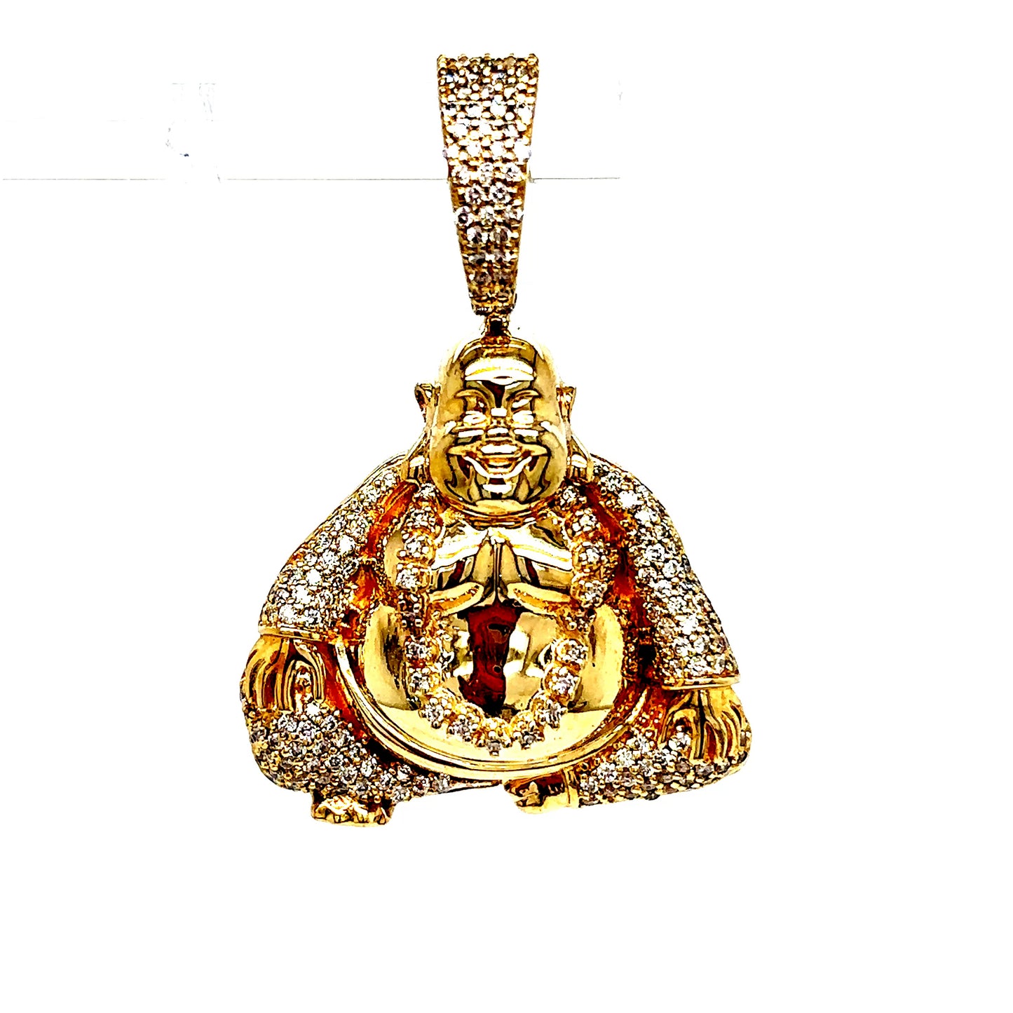 14k Yellow Gold 3D Diamond Buddha Pendant