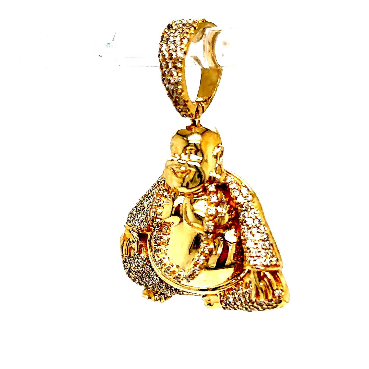 14k Yellow Gold 3D Diamond Buddha Pendant