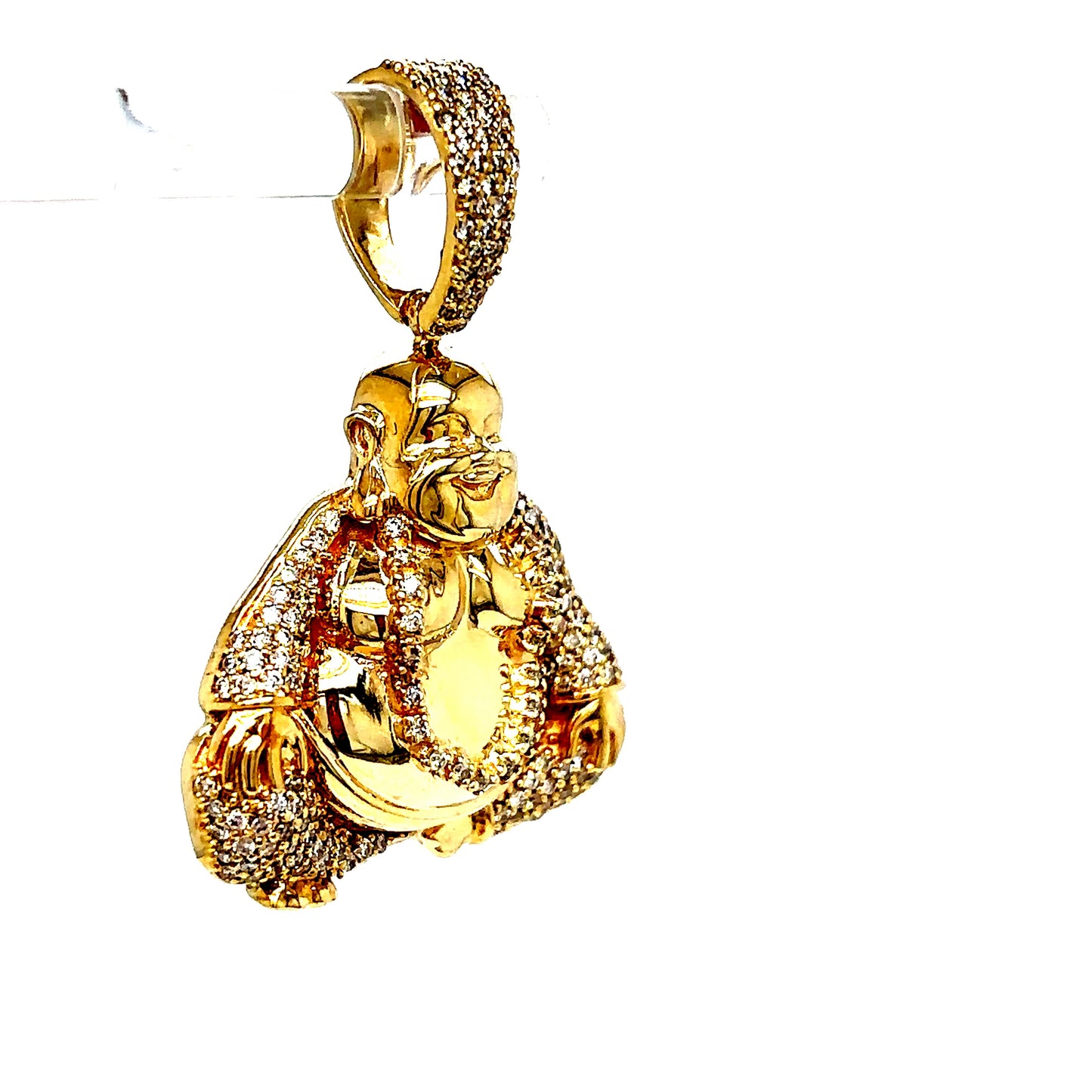 14k Yellow Gold 3D Diamond Buddha Pendant