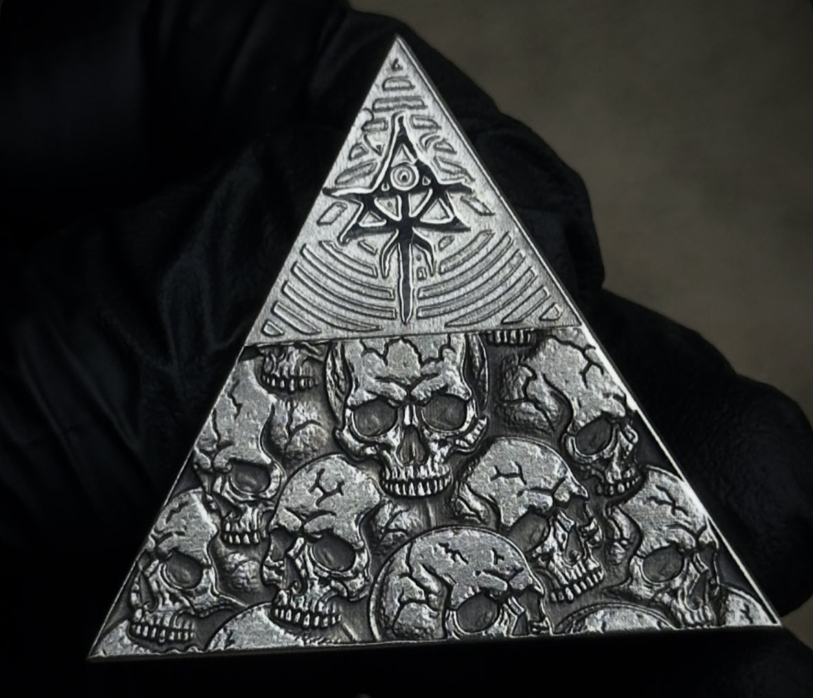 Pyramid Of Skulls silver pendant