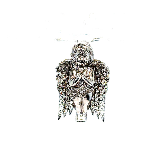 14k White Gold 3D Diamond Angel Pendant
