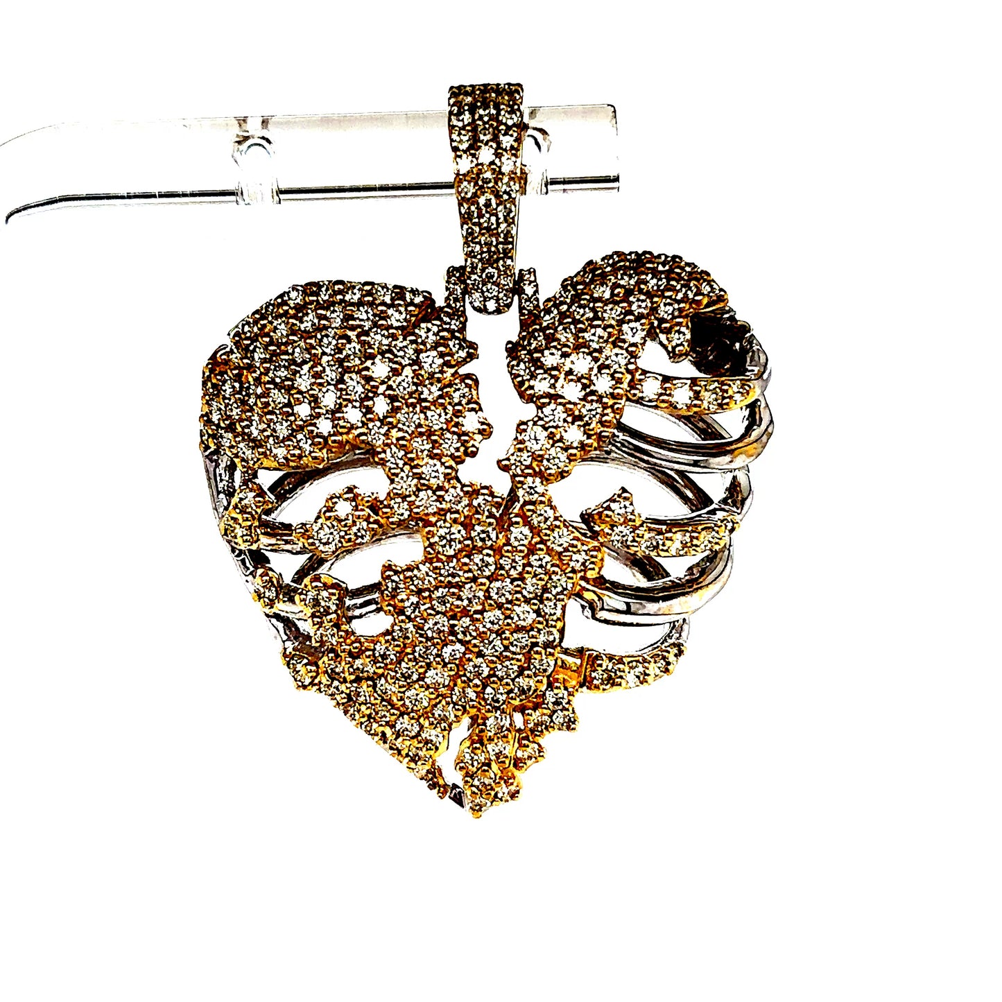 14k 2-Tone Diamond Heart Rib Cage Pendant