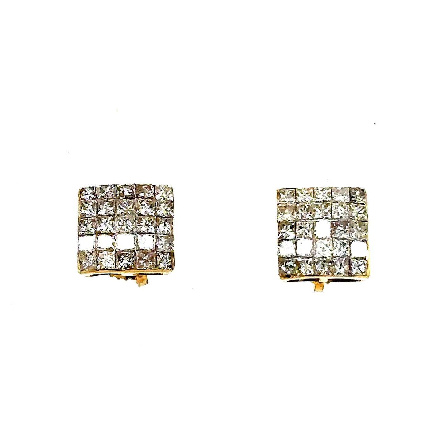 14k Yellow Gold Invisible Diamond Set Earrings