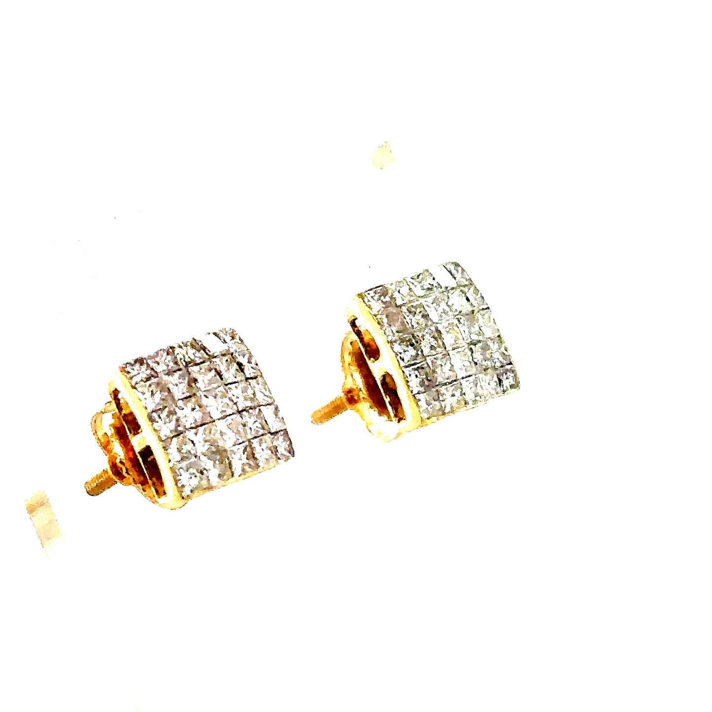 14k Yellow Gold Invisible Diamond Set Earrings