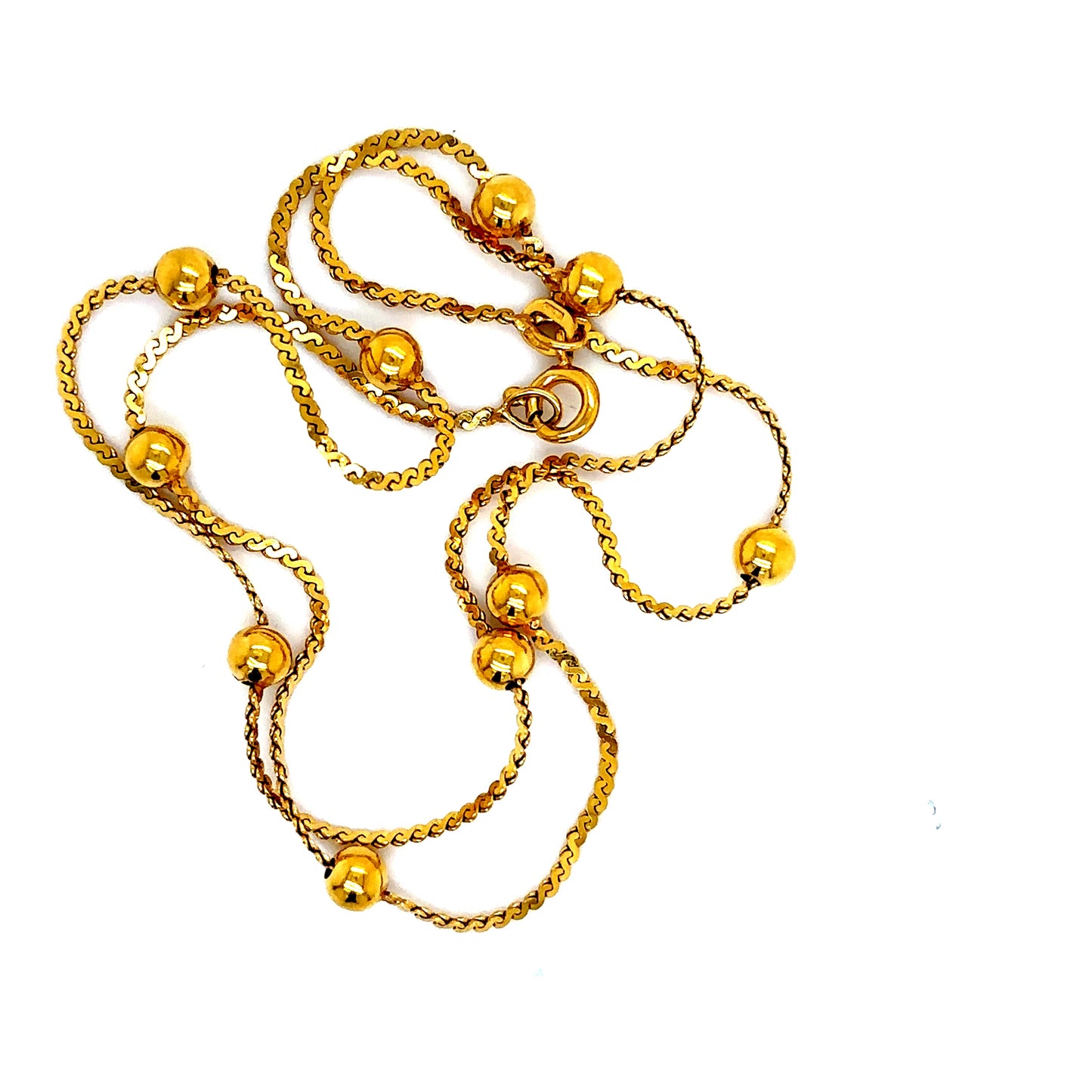 14k Yellow Gold Beaded Station S Link Chain