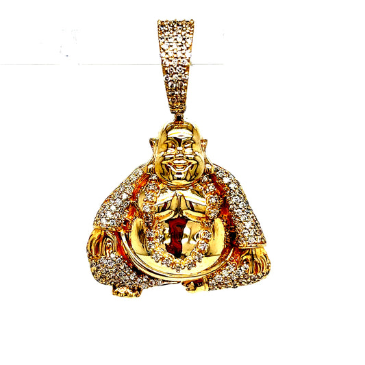 14k Yellow Gold 3D Diamond Buddha Pendant
