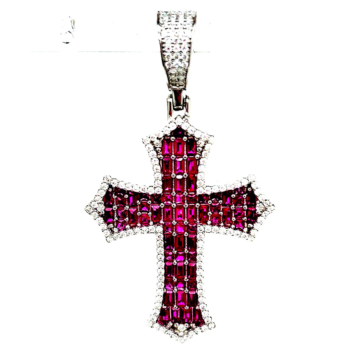 925 S.S. VVS Red Moissanite Cross Pendant
