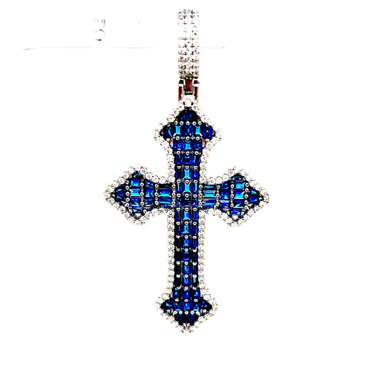 925 S.S. VVS Blue Moissanite Cross Pendant