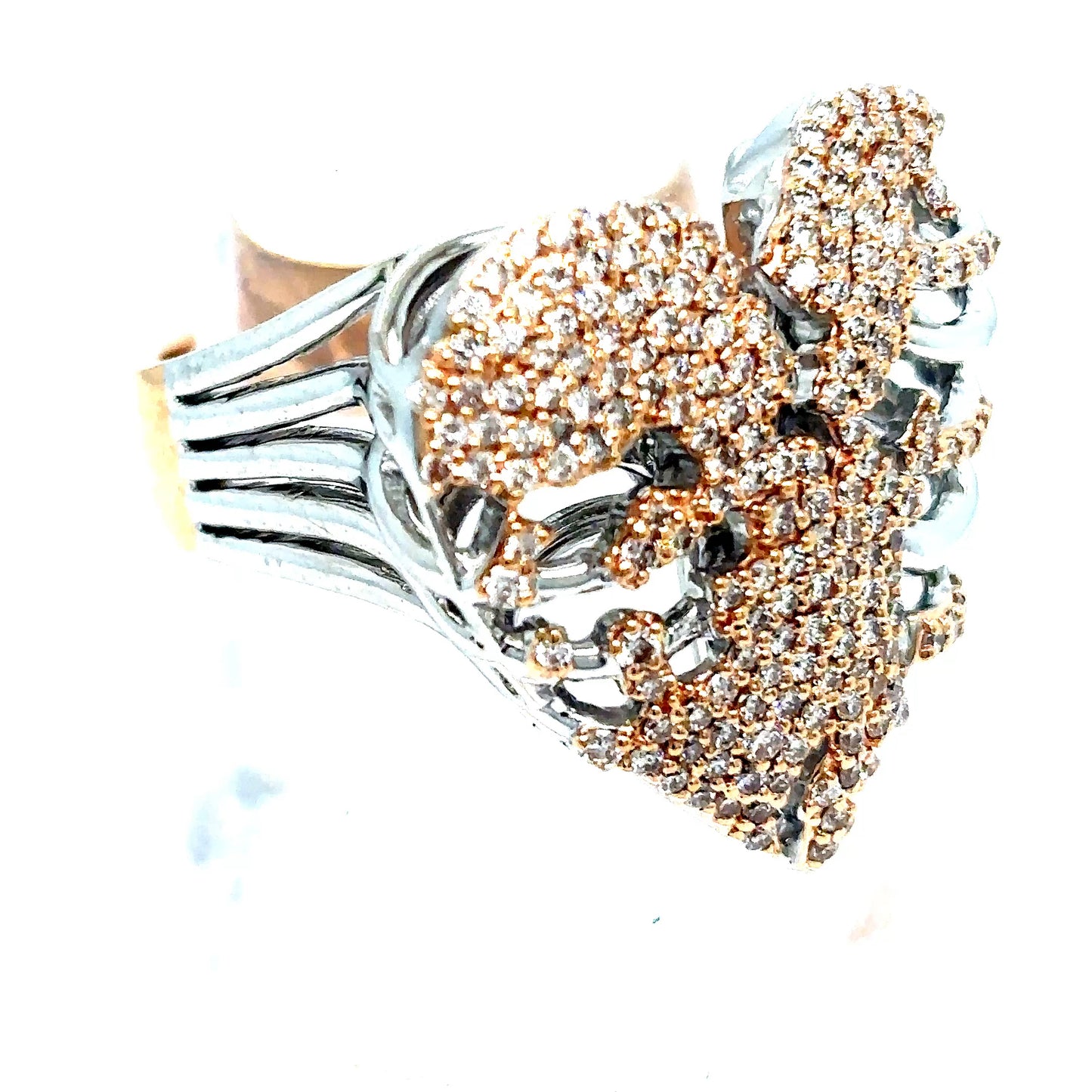 14k 2-Tone Rose & White Gold Diamond Rib Cage Ring