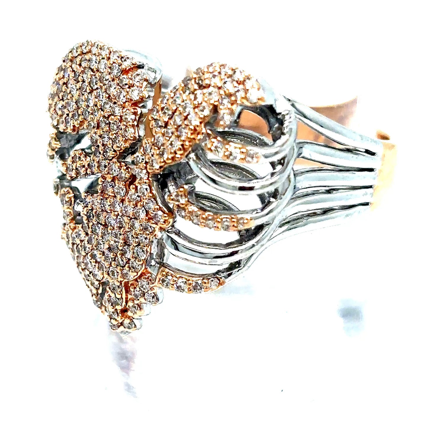 14k 2-Tone Rose & White Gold Diamond Rib Cage Ring