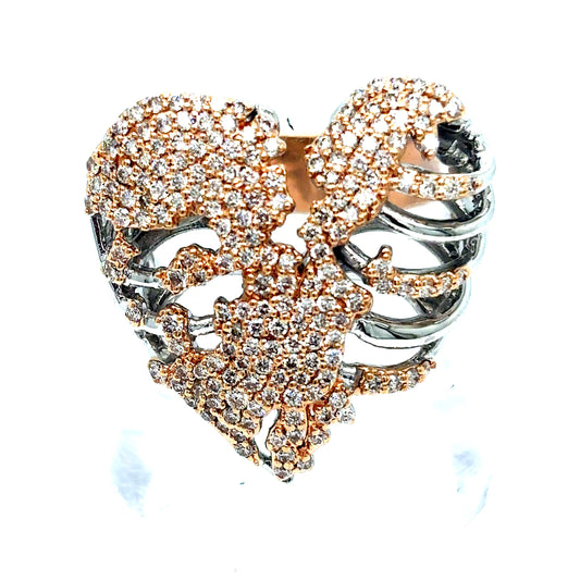 14k 2-Tone Rose & White Gold Diamond Rib Cage Ring