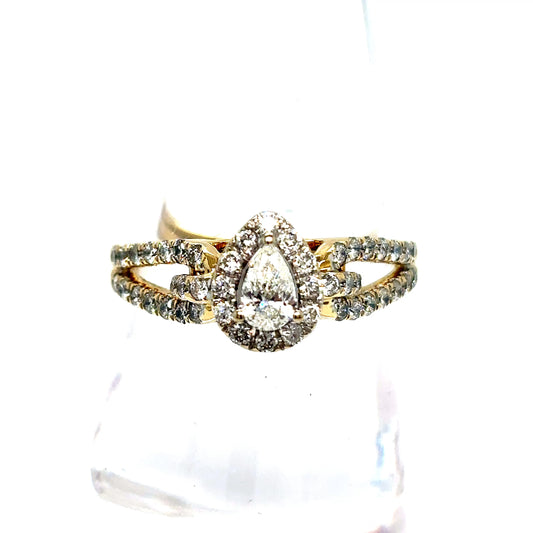 14k Yellow Gold Diamond Pear Engagement Ring