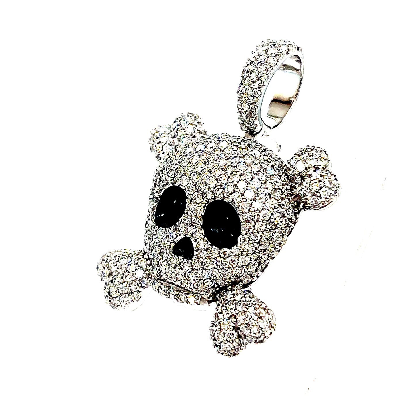 14k White Gold Diamond Skull & Cross Bones Pendant