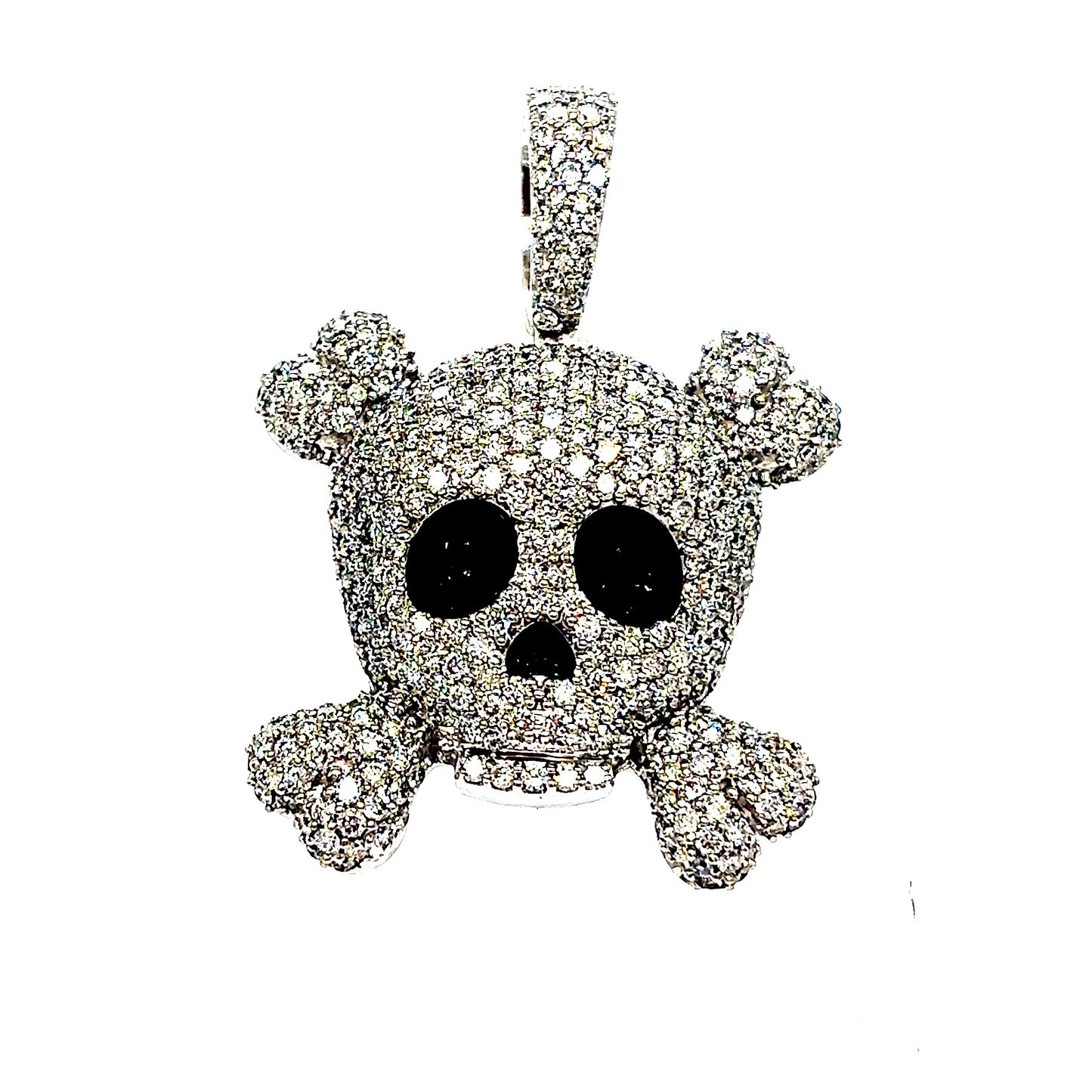 14k White Gold Diamond Skull & Cross Bones Pendant