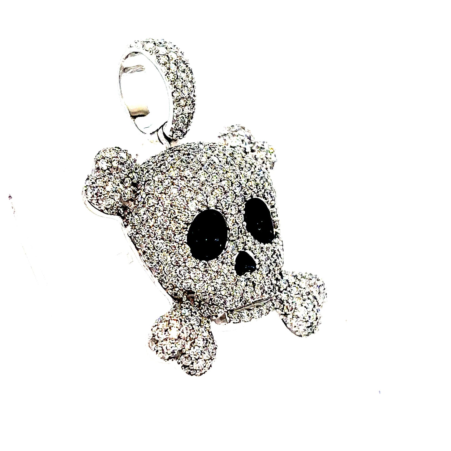 14k White Gold Diamond Skull & Cross Bones Pendant