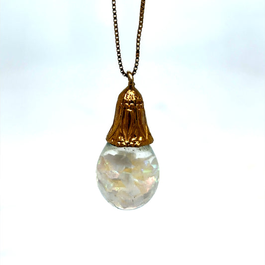 14k Yellow Gold Opal Filled Glass Vial Necklace