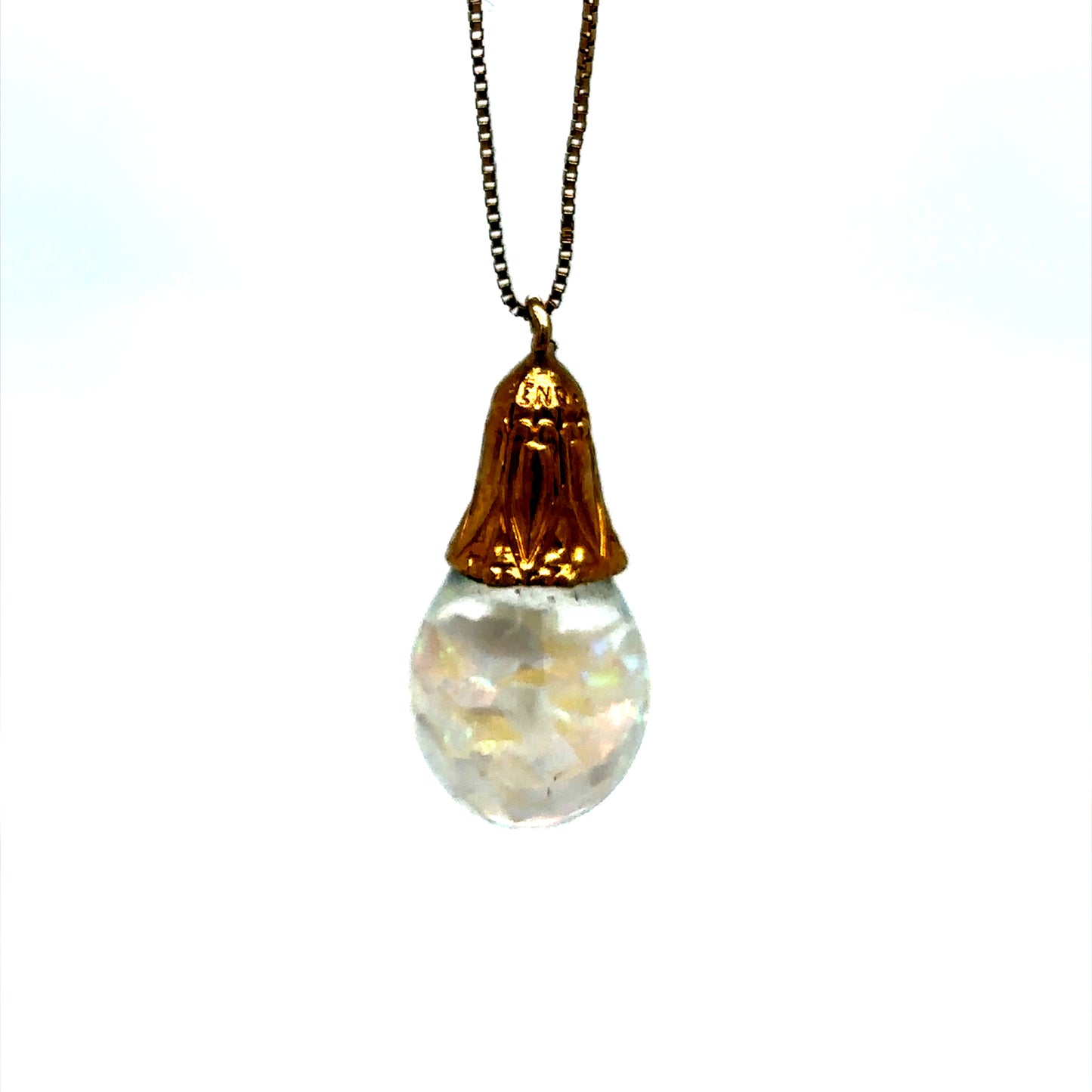 14k Yellow Gold Opal Filled Glass Vial Necklace