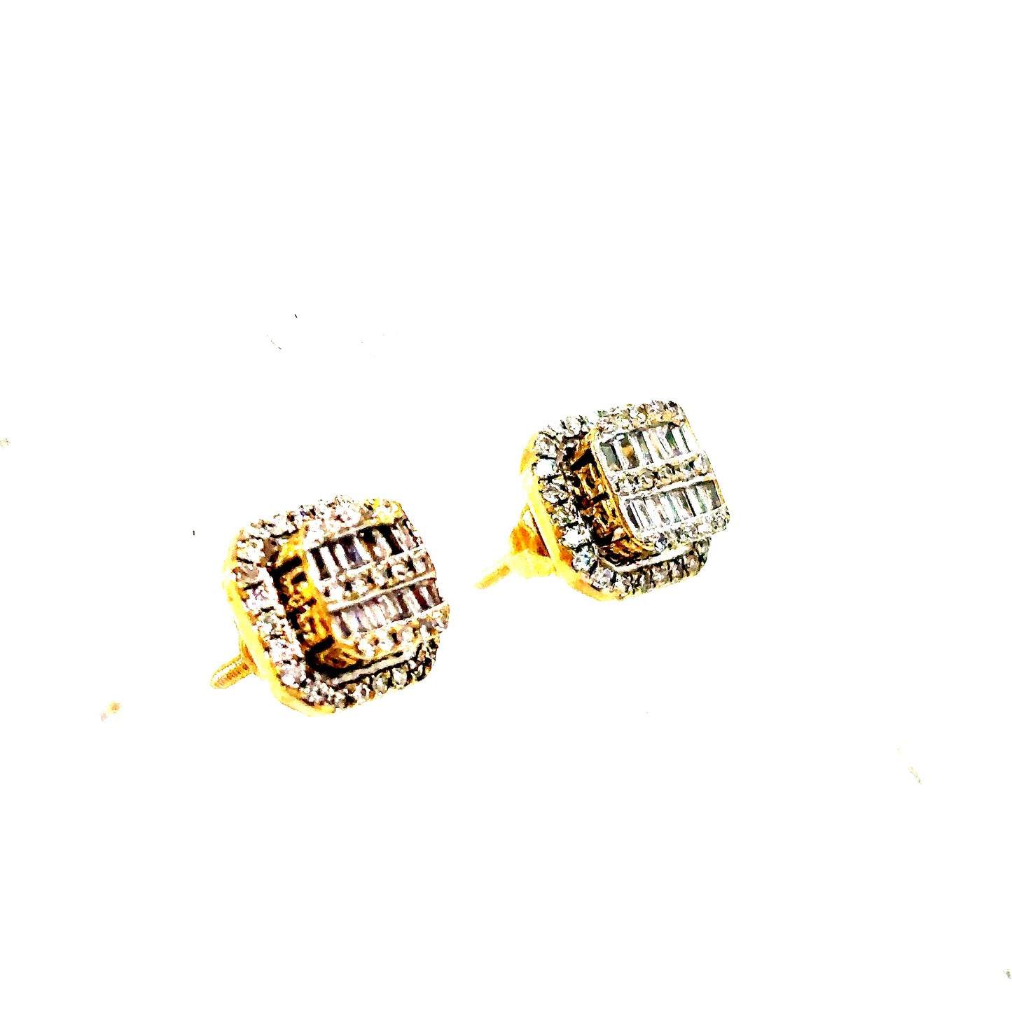 10k Yellow Gold Square Diamond Cluster Earrings