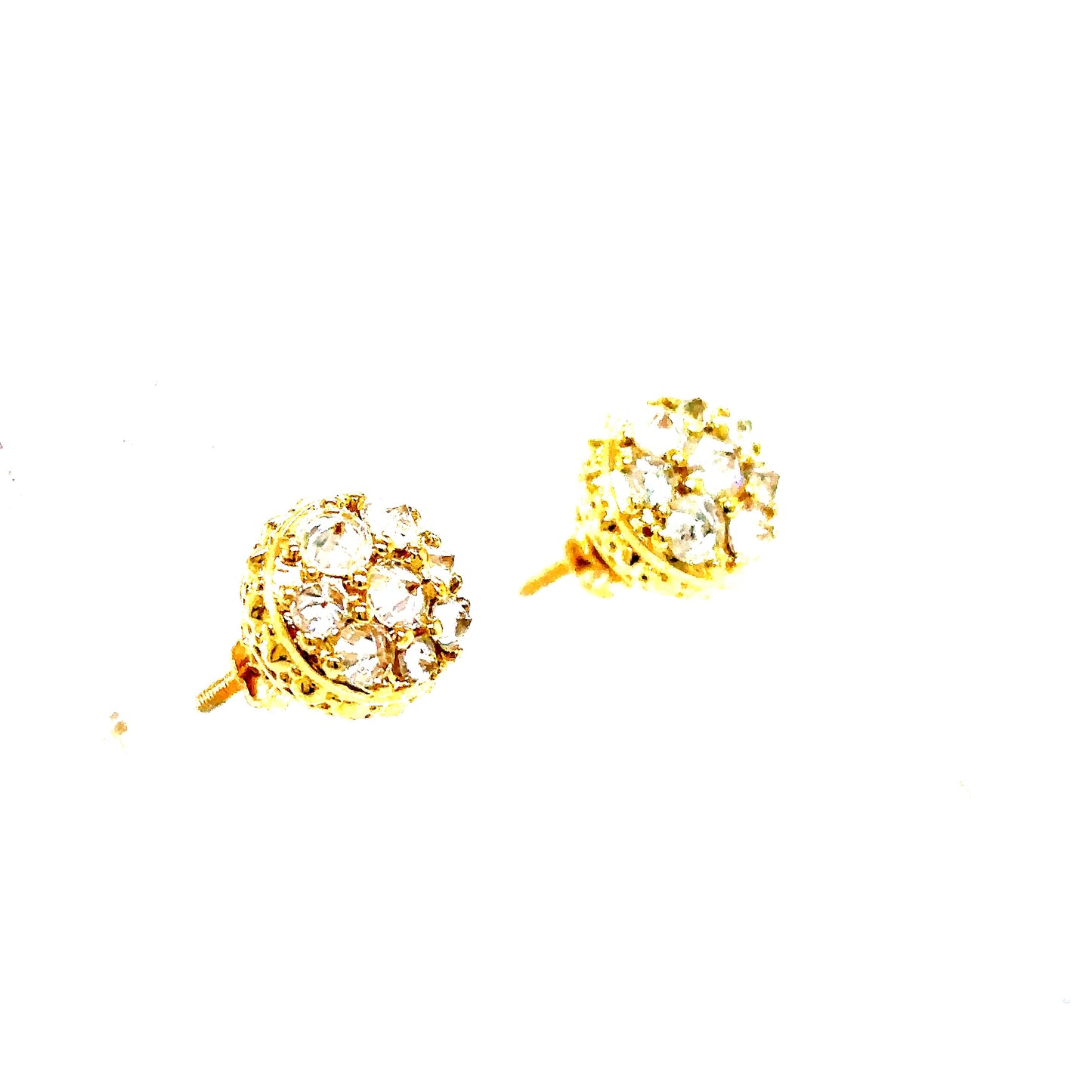 10k Yellow Gold Round Reverse Set Diamond Cluster Earrings