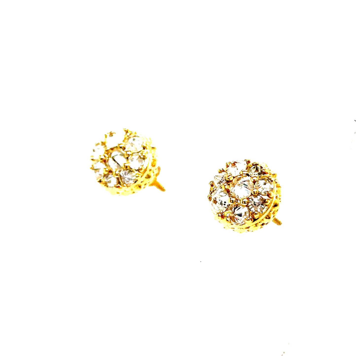 10k Yellow Gold Round Reverse Set Diamond Cluster Earrings