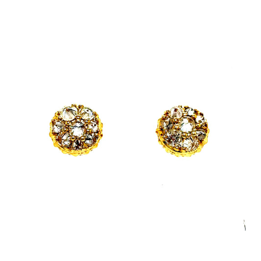 10k Yellow Gold Round Reverse Set Diamond Cluster Earrings
