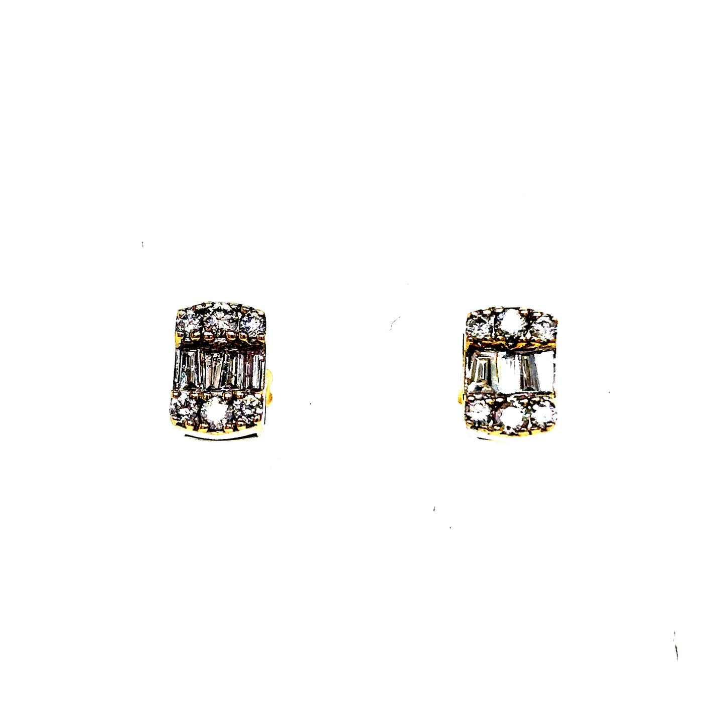 10k Yellow Gold Rectangle Diamond Cluster Earrings