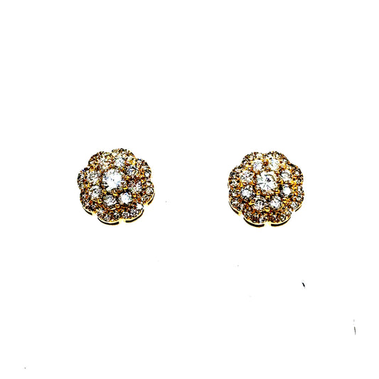 10k Yellow Gold 2-Tier Round Flower Diamond Cluster Earrings