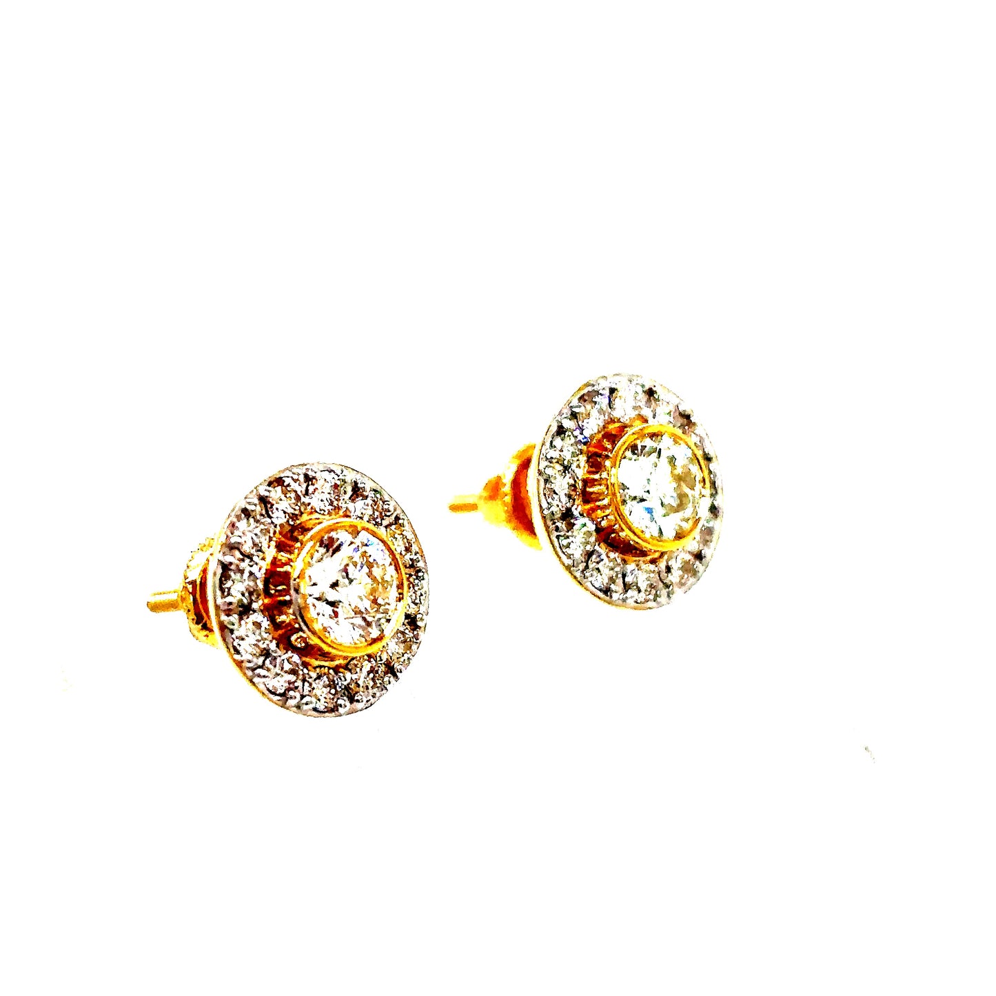 10k Yellow Gold 35 Point Center Diamond Cluster Earrings