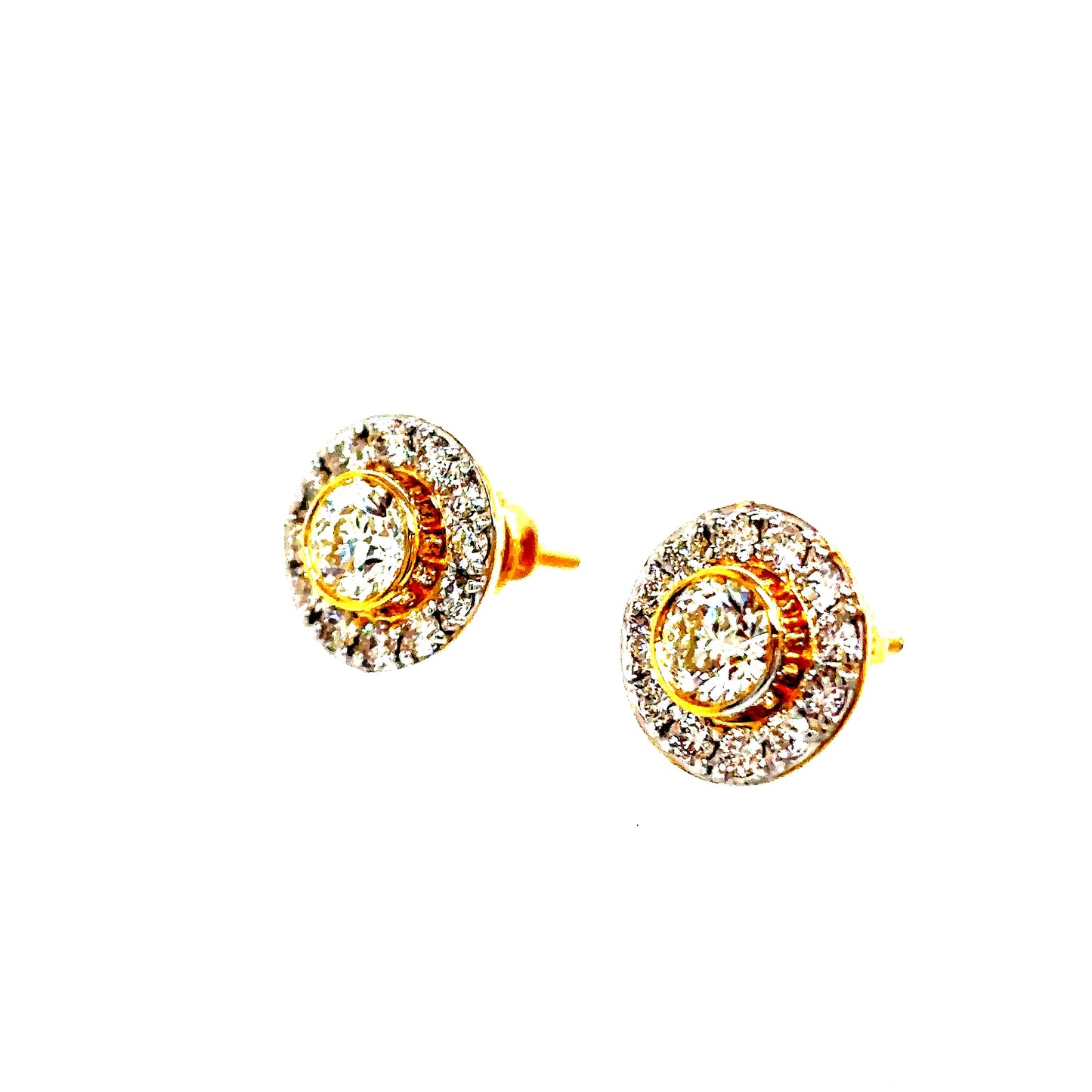 10k Yellow Gold 35 Point Center Diamond Cluster Earrings