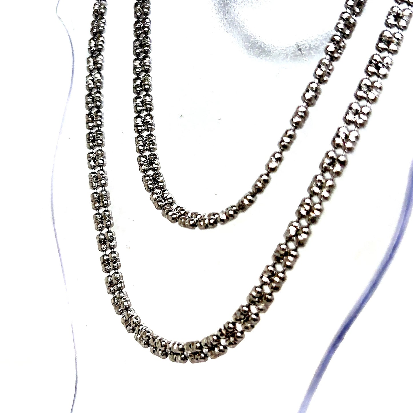 925 S.S. Diamond Cut Ice Link Flat Bead Chain