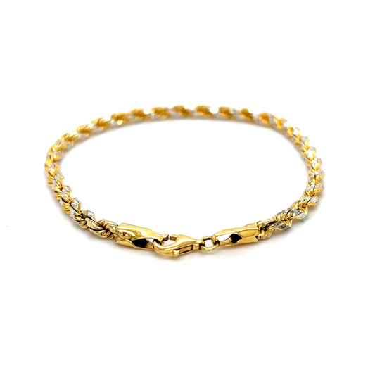 14k 2-Tone Diamond Cut Rope Bracelet 7"
