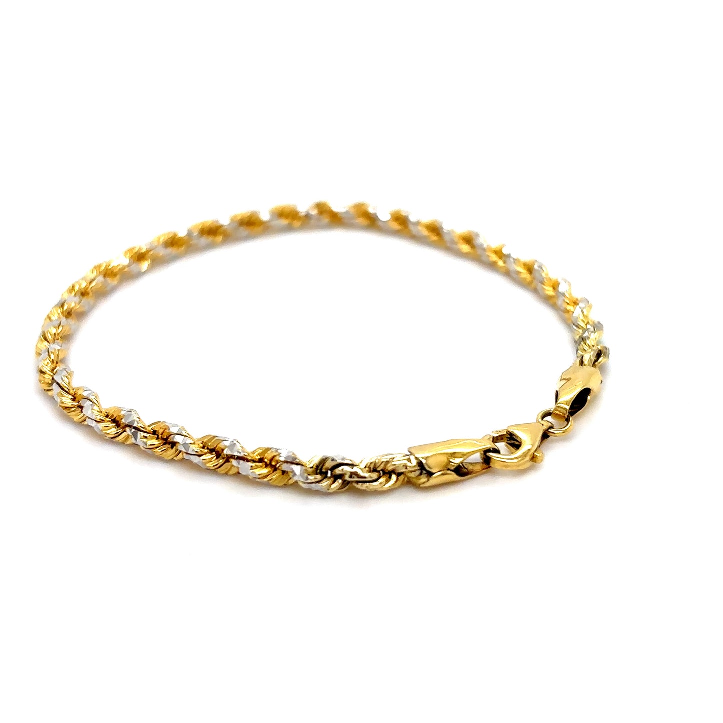 14k 2-Tone Diamond Cut Rope Bracelet 7"