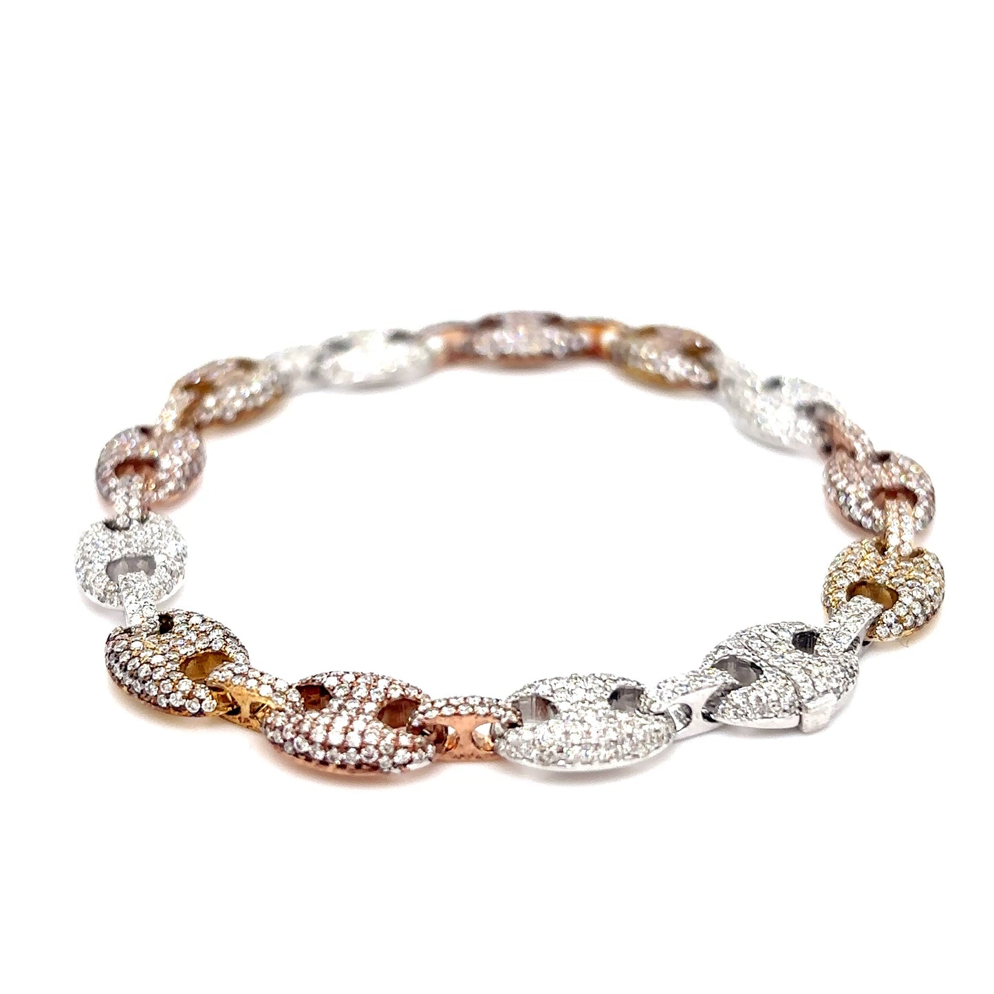 10k Tri-Tone Gold Diamond Gucci Link Bracelet