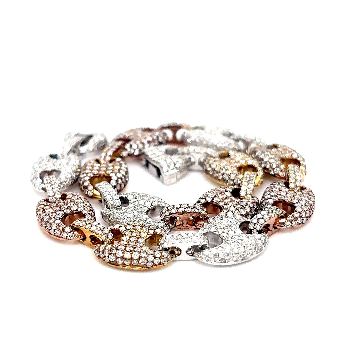 10k Tri-Tone Gold Diamond Gucci Link Bracelet