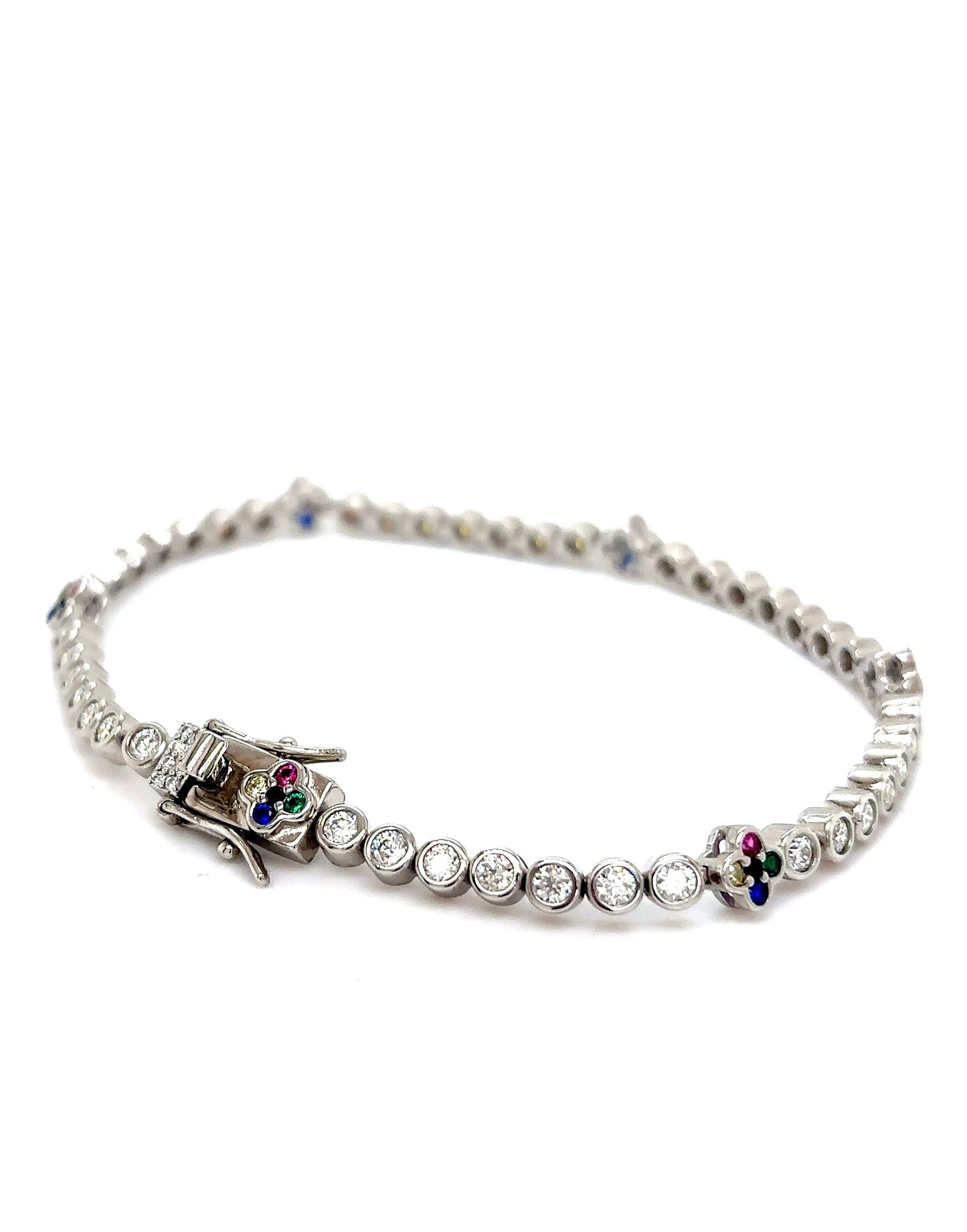 925 VVS Colorful Moissanite Circle Clover Tennis Bracelet