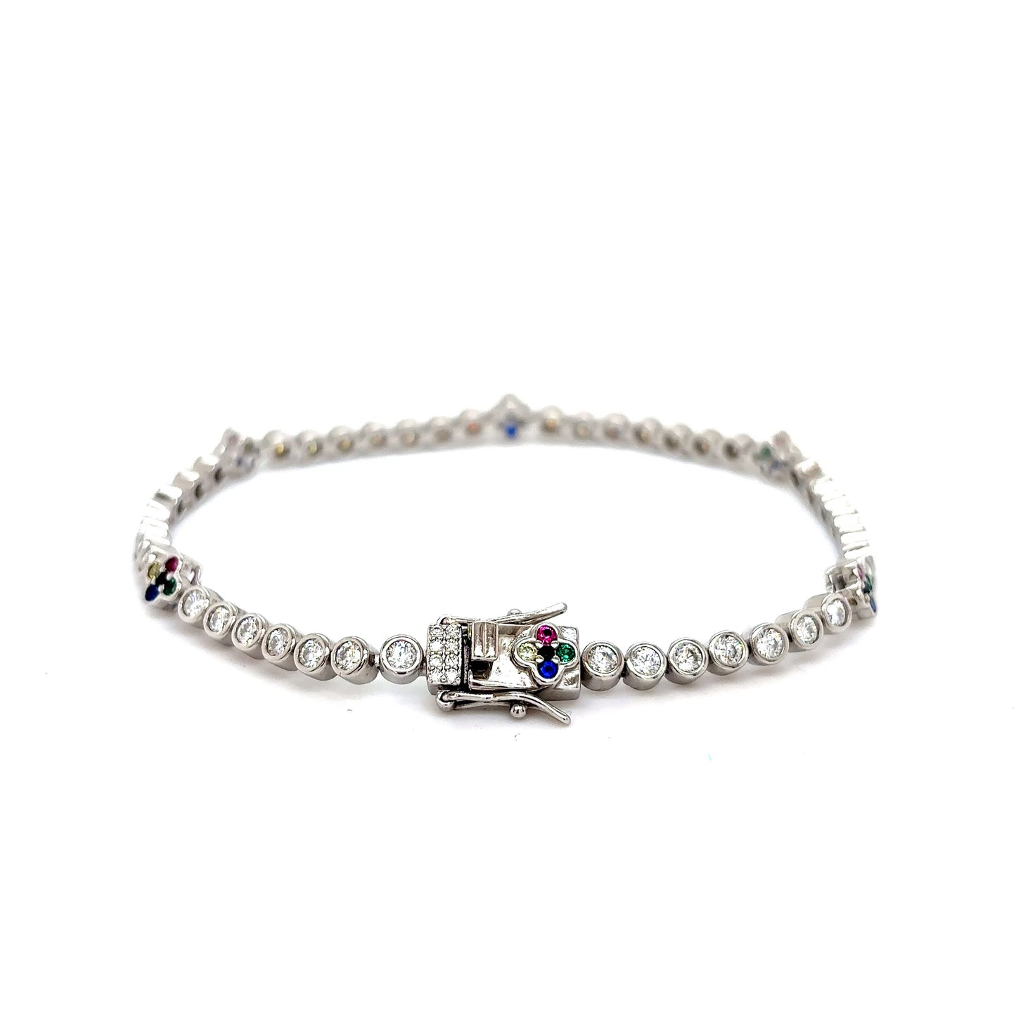 925 VVS Colorful Moissanite Circle Clover Tennis Bracelet