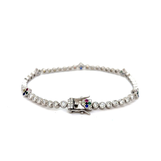 925 VVS Colorful Moissanite Circle Clover Tennis Bracelet